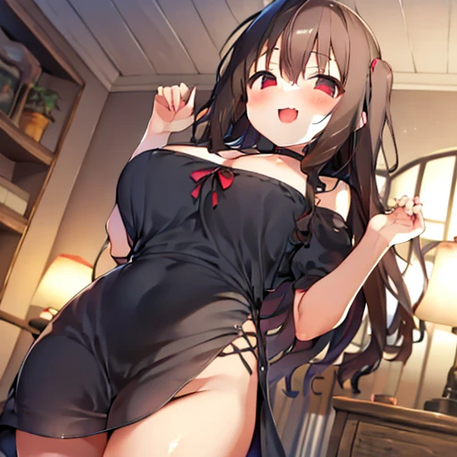 cute face　Angle from directly below　　big breasts　pose of temptation、laughter　　　　　Charm　　Rear angle　　choker　cute dress　vampire　princess room　bed　little bat flying　　in the middle of the night　　Pose with your buttocks up