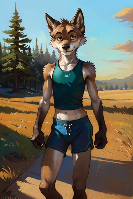 solo, wolf, boy, slender, day, ((twink)), detailed, uploaded to e621, beautiful and detailed portrait, (((male))), kenket, uploaded to e621, (girls gym outfit), gym