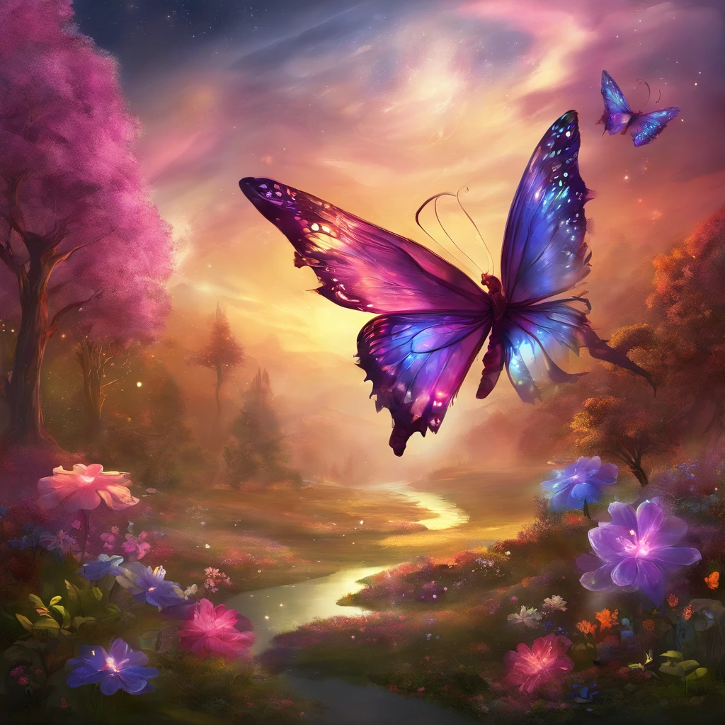 Vorderansicht, ein bunter Schmetterling, umgeben von farbigem Rauch, schwarzer Hintergrund, ultrarealistisch, viele Details, Filmisches Licht, 4K