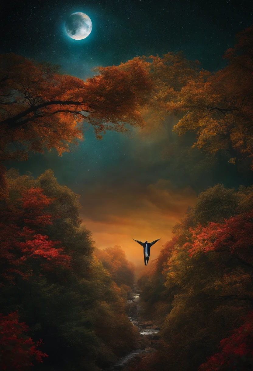 Dunkler Engel auf dem Hintergrund des Mondes