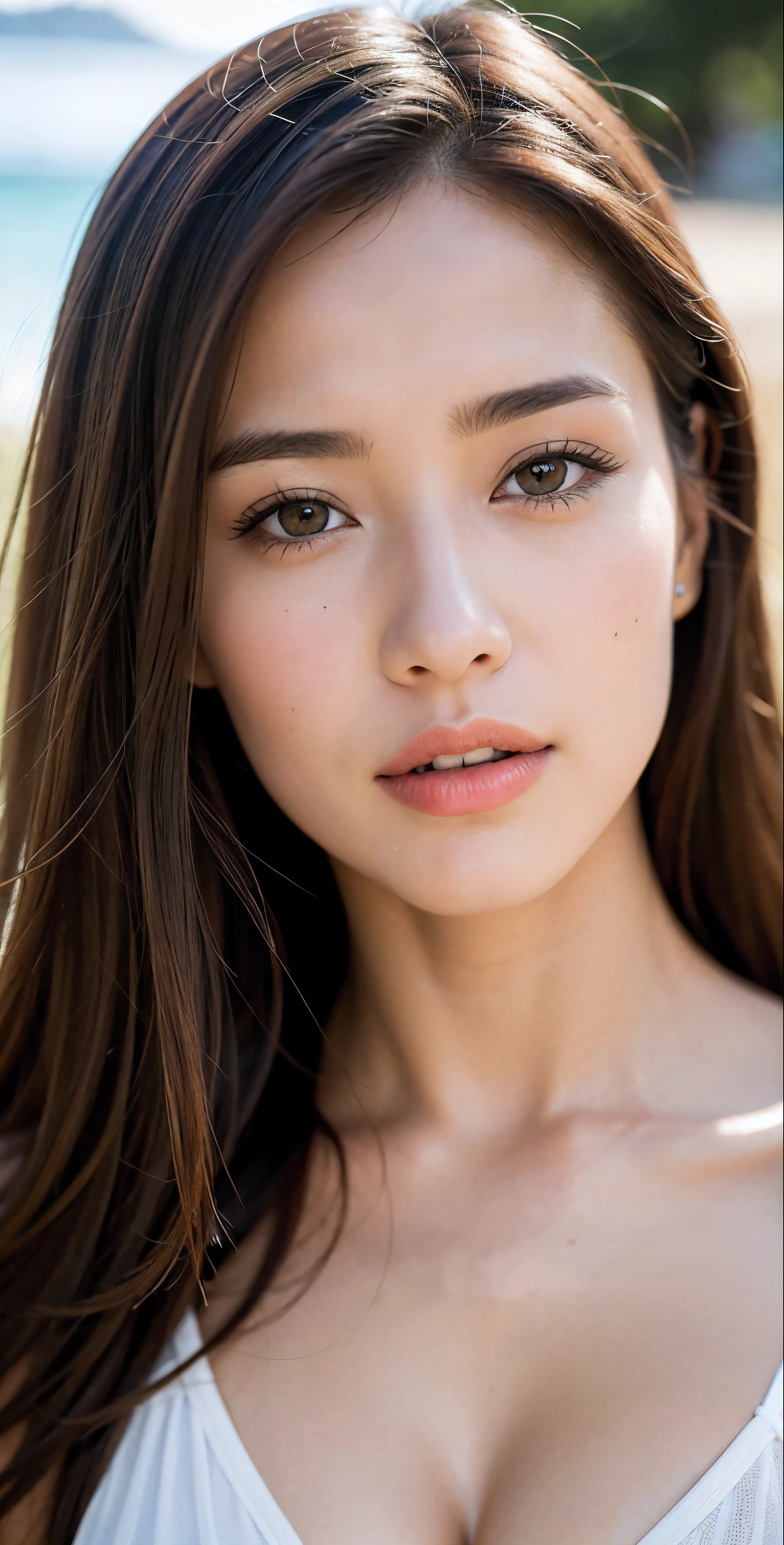 extremely realistic,The most beautiful woman here,beach,4086kbit,extreme details,The truth about skin and skin texture,Sunlight shines,Upper body close-up