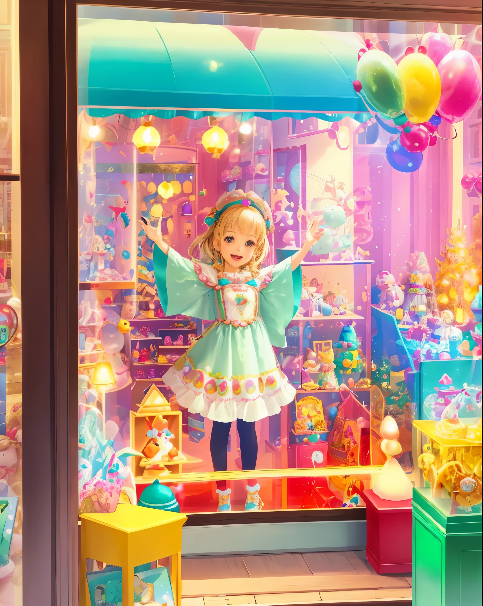 joyful, toy store window display, plushy animals, pastel color, soft lighting, playful atmosphere, whimsical details, enchanting scene, cheerful toys, cute characters, nostalgic charm, lively energy, vibrant colors, imaginative designs, happy children, animated expressions, sparkling eyes, delightful surprises, magical world, dreamlike setting, intricate craftsmanship, inviting storefront, cozy ambiance, interactive elements, festive decorations, joyful music, joyful laughter, joyful memories, nostalgic toys, cherished childhood, joyful anticipation, enchanting toys, whimsical decorations, joy-filled moments, joyful wonder. (best quality, highres, ultra-detailed), (photorealistic), (concept artists), (pastel), (soft lighting), (playful atmosphere)