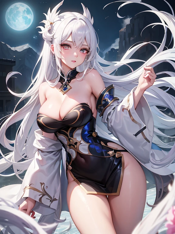 A white hair、Close-up of a woman in a white mask, beautiful figure painting, guweiz, guweiz style artwork, White-haired God, author:Yang Jie, Epic and beautiful character art, Stunning character art, authon Qi, by Wuzhun Shifan, guweiz on pixiv artstation,tempt,The clothes are wet,cleavage, big breasts,Color map