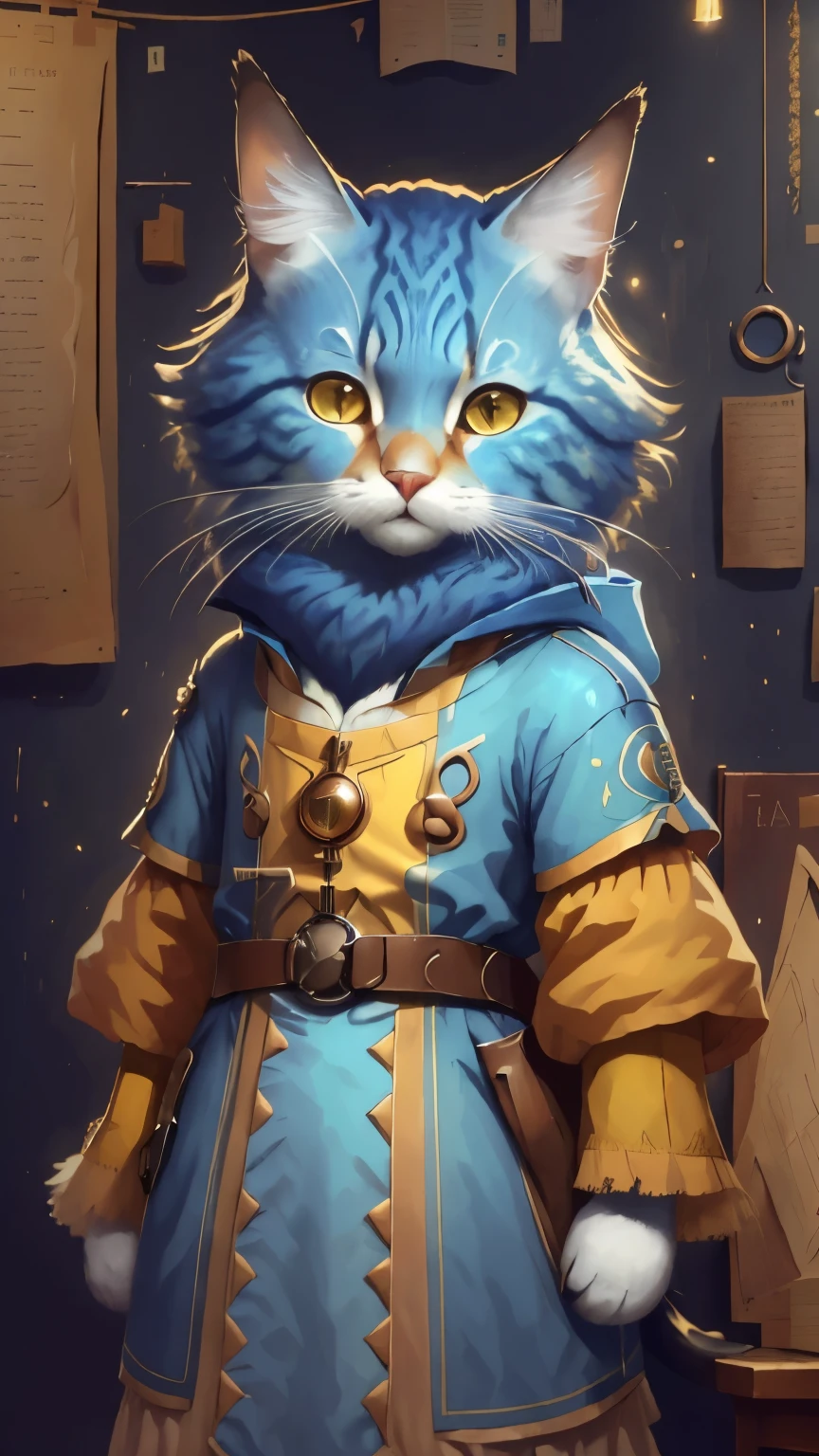 ((Un gato vestido de tela，pelo esponjoso, Anthropomorphic expressions, Colores ricos, detalles exquisitos, obra maestra, realista，art station, CG, realista, motor irreal , luces y sombras reales, beautiful Colores ricos, Detalles asombrosos, alta calidad，un par de orejas