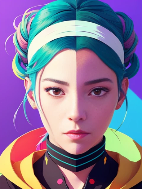 a close up of a person with a headband on, arte digital inspired by Yanjun Cheng, tumblr, arte digital, vibrant fan art, retrato de lofi, obras de arte no estilo de guweiz, neo vaporwave |, pintura digital colorida, cyber aesthetic, kpop idol portrait, Yanjun Chengt, anime digital illustration, retrato nft, arte digital de anime cyberpunk.