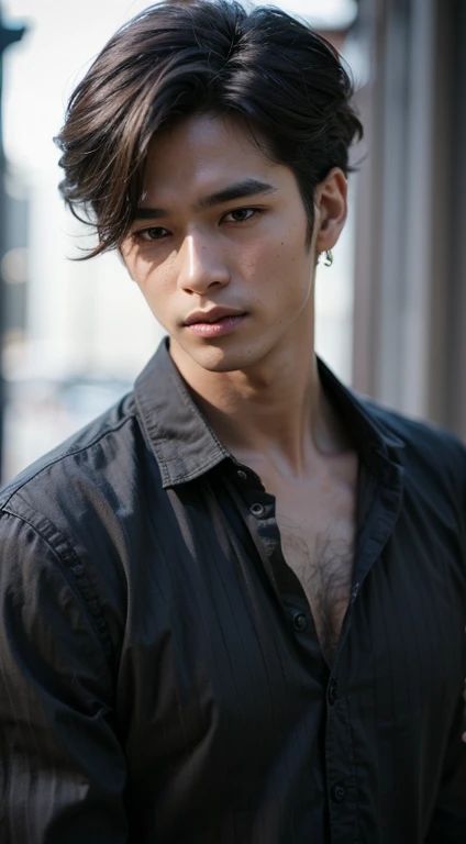 ((High quality)), ((masterpiece)), ((highly detailed)), perfect face, ((realistic)), ((man)), ((indonesian)), black hair, comma hair style, black shirt, street, ((handsome)), detailed eyes, beautiful detailed nose, realistic body, realistic light, comfortable exprssions, cute guy, sweat guy, cool guy, ((athletic body)), ((hot body))