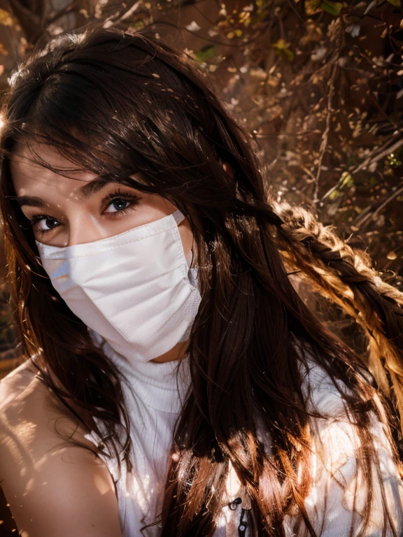 NSFW, Babe, beautiful detailed eyes, white face mask worn over lower face below nose, dominant pose, red crop top, submissive expression, soft rope, erotic atmosphere.

(best quality,4k, highres, masterpiece: ultra-detailed,realistic