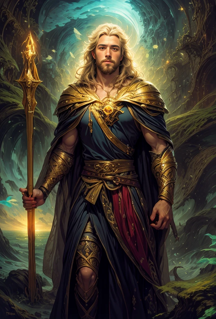 um retrato de(( um homem )) com barba, ((pernas musculosas)), ((peitoral forte e largo))in high definition, em 8K de ((um homem)) de 18 anos, (( Homem)), Deus do Mar, Deus do Oceano, Luthien, arte de deus, Deus da mitologia grega, Deus da Lua, Deus do amor e da paz, deus bonito, Mitologia do Deus da Terra, o deus Eros, Um retrato impressionante de um deus, Frank Kelly Freas, Estilo Karol Bak, ((beautiful face)), Ultra Definition, melhor qualidade, 32k ultra , Ultra HD