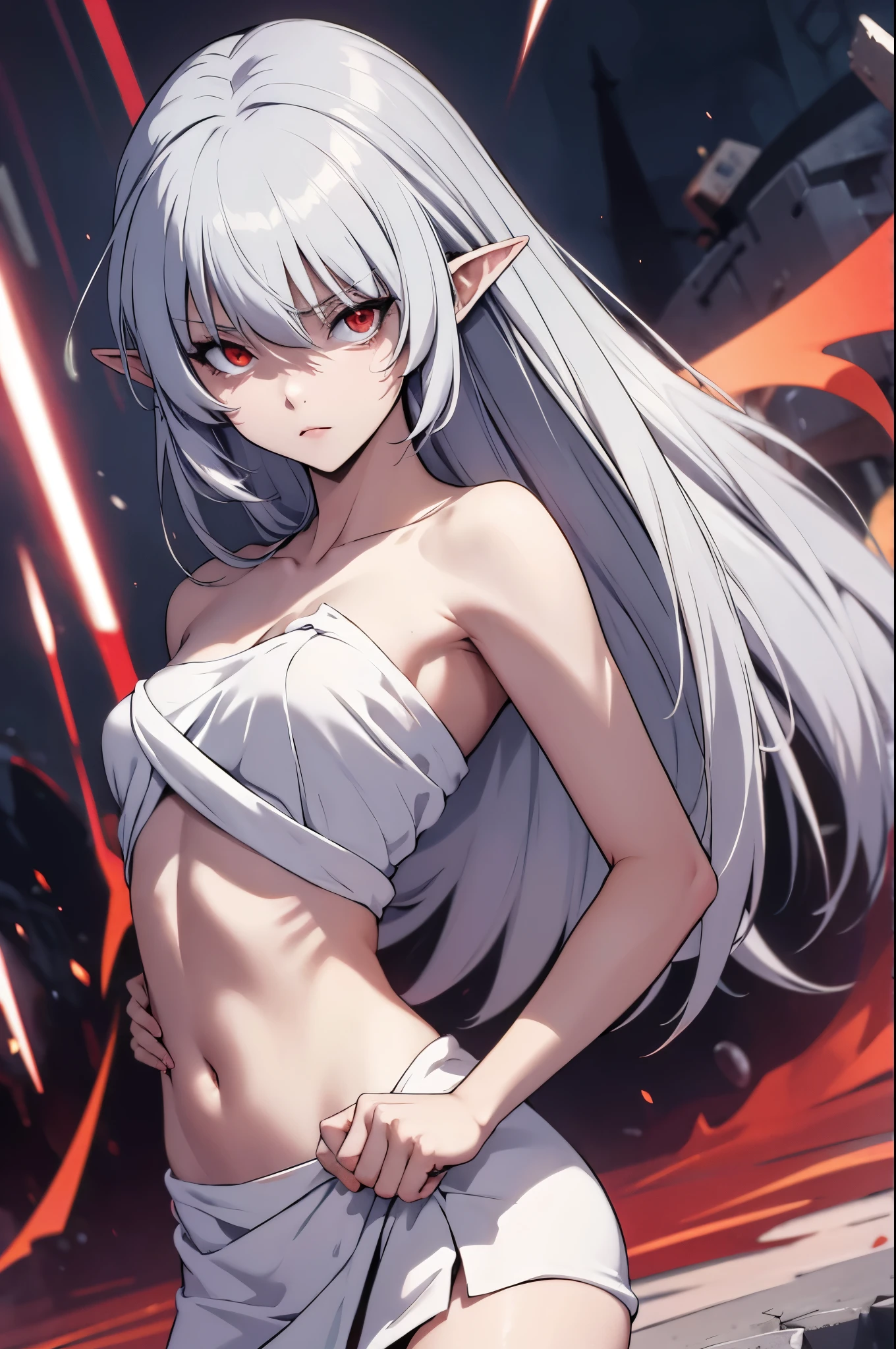 Nude anime, white hair, red eye, hentai, kawai, anime chan, oni demon, oni demon chan