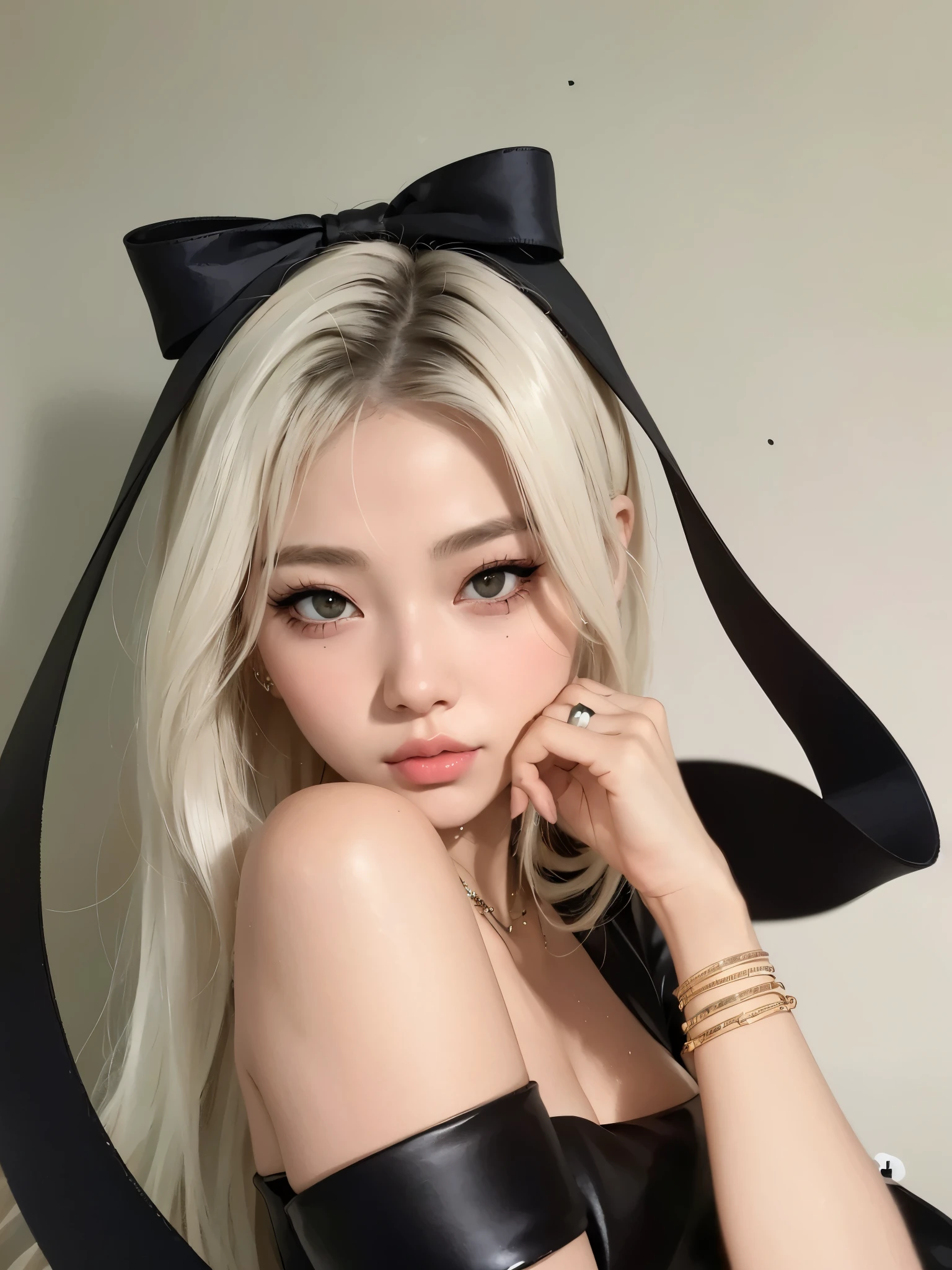 Mujer arafed con un lazo negro y un vestido negro., Bowknot, arco grueso, ulzzang, Parque Roseanne de Blackpink, Retrato de Jossi de Blackpink, Chica coreana, Sakimichan, Jinyoung Shin, Heonhwa Choe, Foto de perfil de la foto de cabeza, cruel korean goth girl, Lalisa Manobal, Jaeyeon Nam, con pelo largo blanco