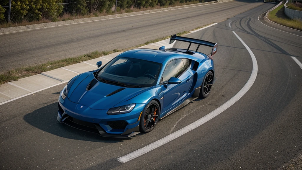 Sportcar,blue, racing, running in a highway, 8k,high detail, Masterpiece 