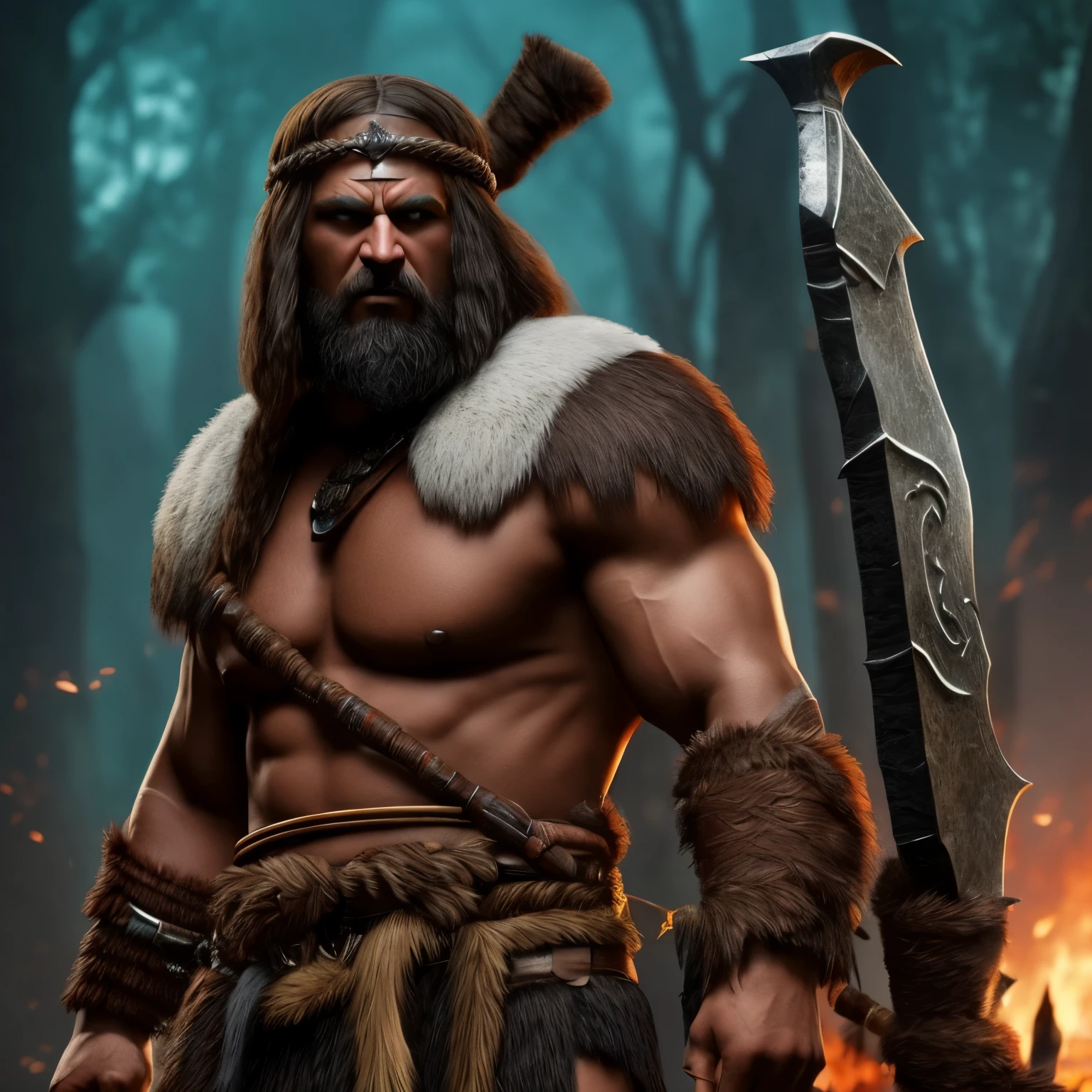 full body image of a barbarian, ultrarealistic