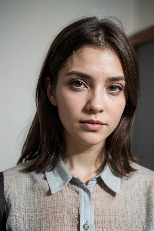 foto profesional de una mujer rubia de ojos claros, chaleco elegante gris, camisa blanca y corbata roja. capucha gris. half shot, fondo blur oscuro((Mejor calidad)), ((obra maestra)), (Detallado), cara perfecta