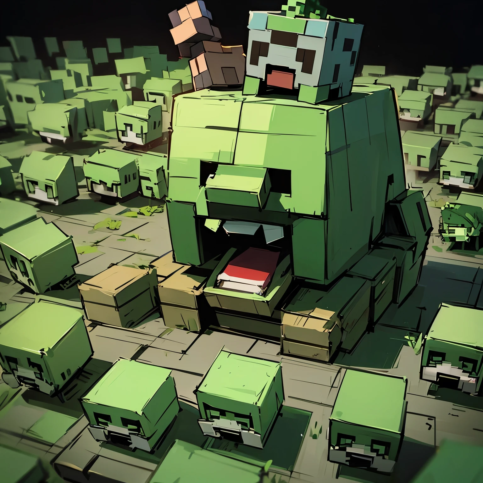 In the world of Minecraft、Super Mario is killing zombies