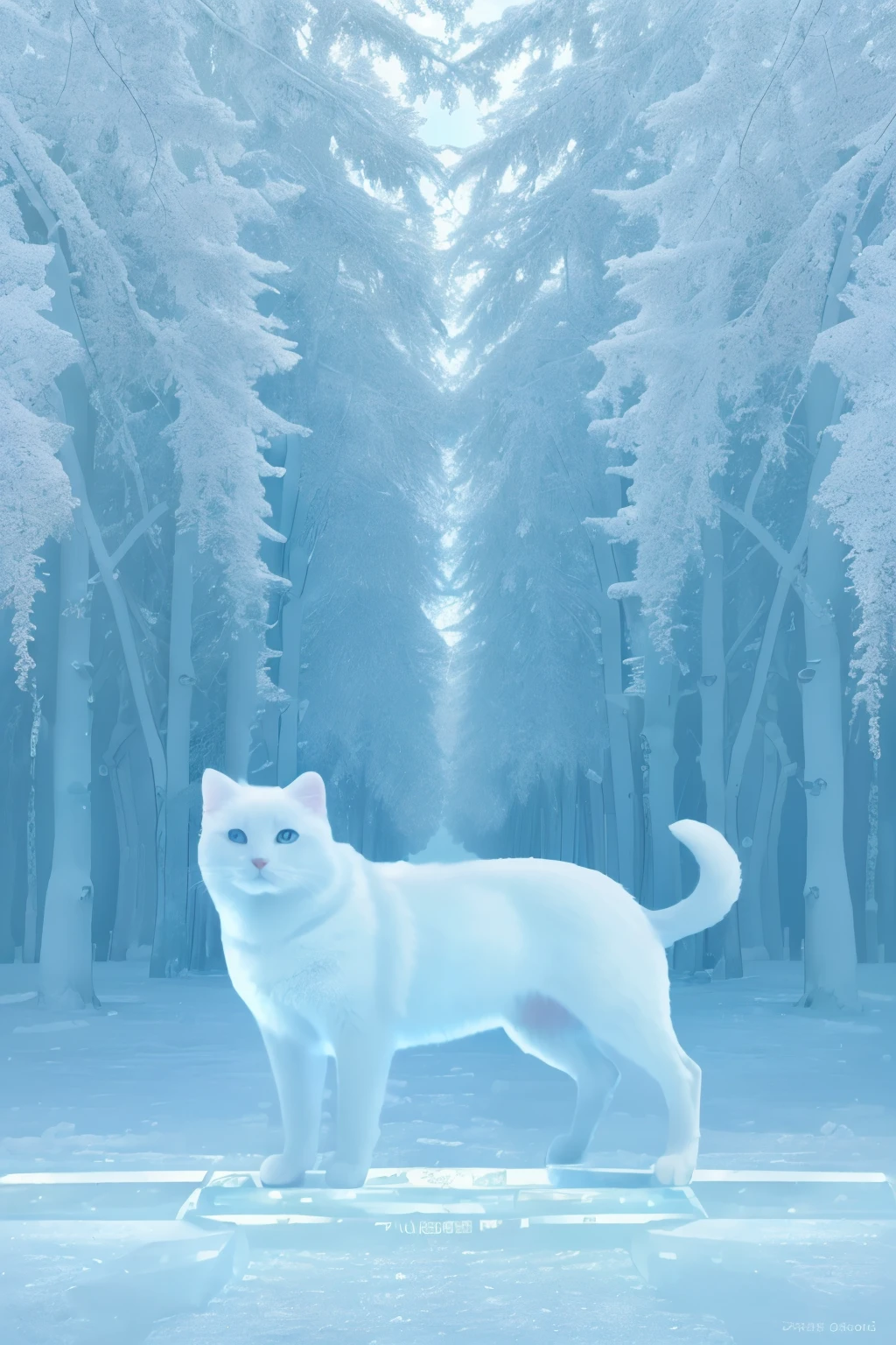 photo of a cat, としてof犬 (Had made_of_ice:1.3), 台座of上に, model shooting style, photo of the most beautiful artwork in the world, high detail, sharp focus,in the middle of a square, whole body, (close),