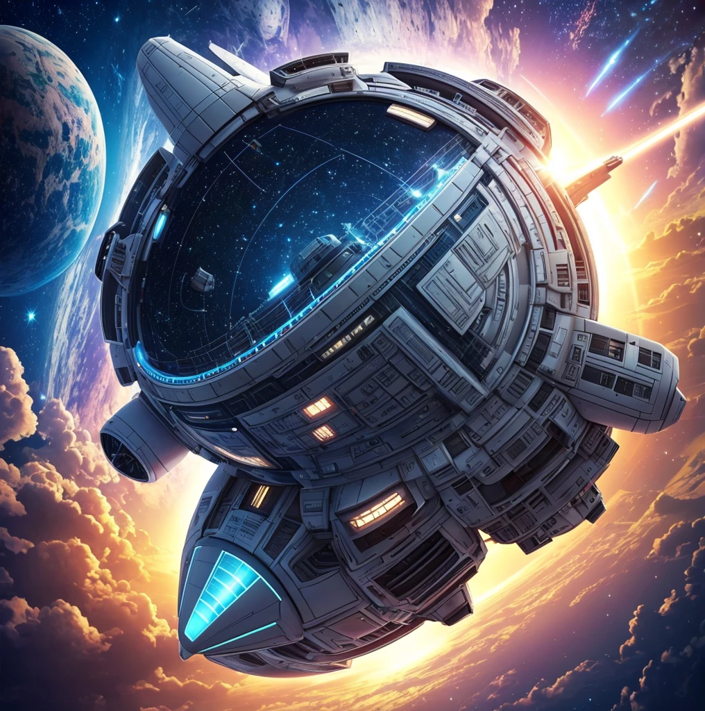space ship,A future full of technology,复杂的symmetry结构,Ultra-detailed graphics,shiny,spaceship fusion,symmetry,energy shield,structure matrix,Full of energy,(The spaceship has a strong metallic luster:1.3),Cockpit appearance,write up and close up,silver sound,streamline,space scene:1.3,(Earth background:1.3),Render by Octane,Super real photos,Surreasterpiece of science fiction,Cinematic quality,Super realism,A masterpiece of quality wallpaper,Official wallpaper.(screen life:1.3),Aerial View:1.3