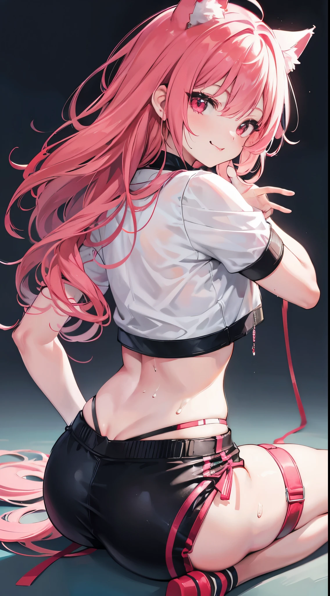 age girl,crop top,hot pants,Queen,Shake ack view,Cord,bondage,red eyes,No underwear,pink hair,big ass,playful,stick out your tongue,Smile,sweat,secretion,butt close-up,sitting,Sit on the camera,back view,raised buttocks,love,soaking wet,Cat ear,transparent,bend over,lace,fishnet