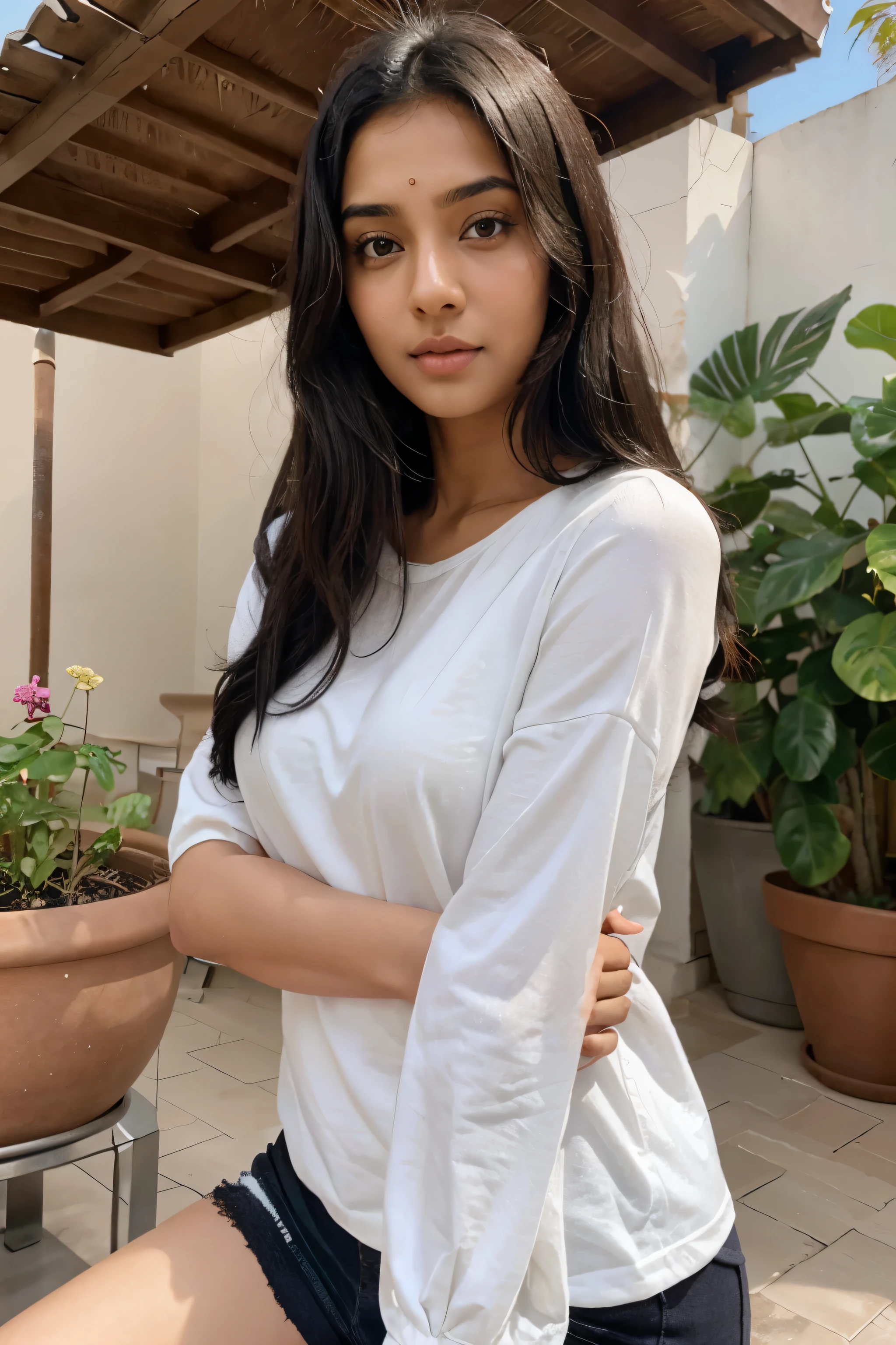 black hair hot indian girl white skin girl looking at cemera