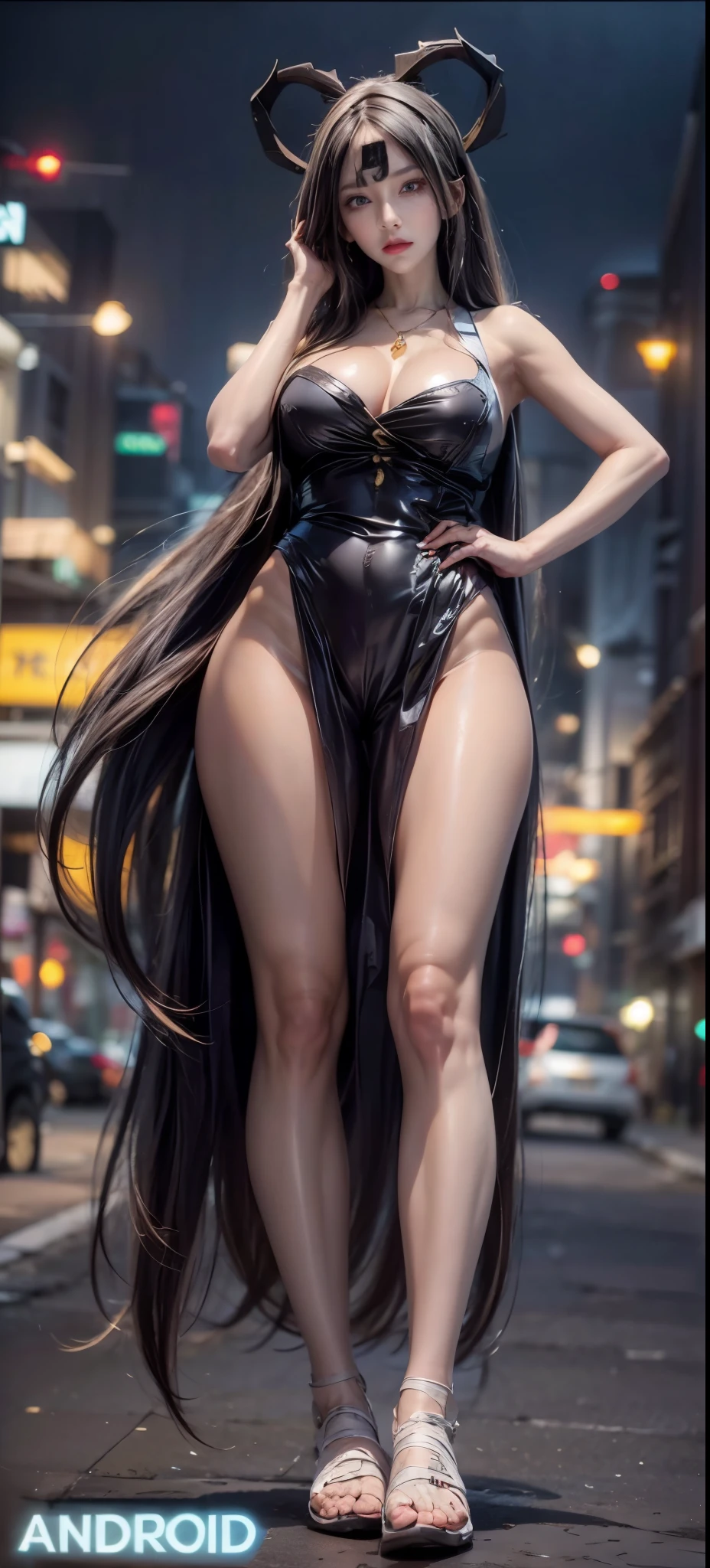 realistic, 1 women, best quality, 12k, HD, long hair, big round , cleavage, ponytail, necklace, jewelry, shorts, short jacket, slim , hair tie, yellow eyes, black hair, super detailed, Eye details, hair details, person details, mouth details, face details,  details, clothes details, hair details, pants details, hand details, whole body