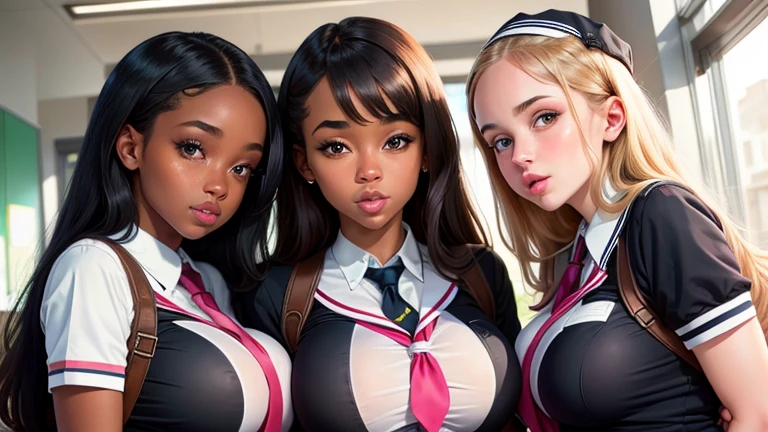 4 black girls 1 white girl in school uniforms