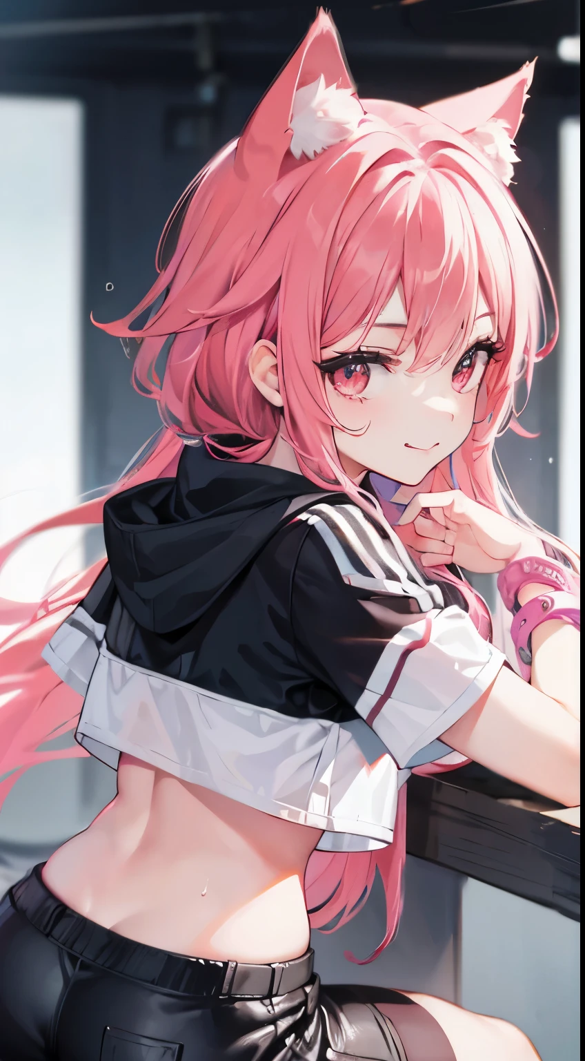 girl,crop top,hot pants,Queen,Shake ack view,Cord,bondage,red eyes,No underwear,pink hair,big ass,playful,stick out your tongue,Smile,sweat,secretion,butt close-up,sitting,Sit on the camera,back view,raised buttocks,love,soaking wet,Cat ear,transparent,bend over,lace,fishnet