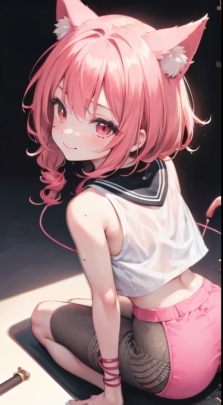 teenage girl,short crop top,hot pants,Queen,Shake ack view,Cord,shackle,red eyes,No underwear,pink hair,big ass,Playful,stick out your tongue,Smile,sweat,secretion,Buttocks close up,sitting,Sit on the camera,back view,raised buttocks,love,soaking wet,Cat ear,transparent,bend over