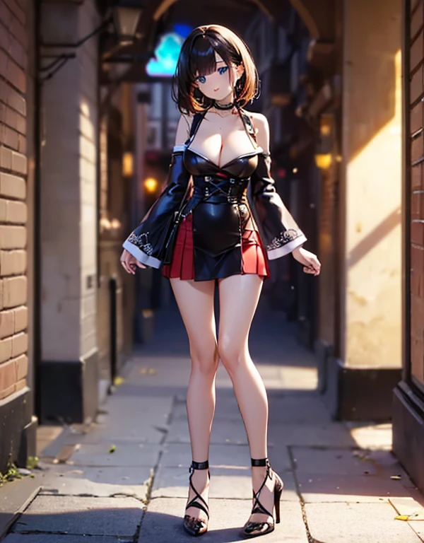 ((Raw photo、highest quality、High resolution、Ray tracing、nffsw、highest quality、precision processing、Portrait,3D,pureerosface_v1:0.7、)、(( shiny red leather bondage、dark red BDSM、Bold、long tight skirt、1Girl of Man,)))((((Wave Hair、cleavage emphasis、big breasts:4.0、thin legs、blue eyes、Detailed depiction of limbs、small nose、perfect body、No sleeve、full body figure、high heels、18-year-old,))))、church、