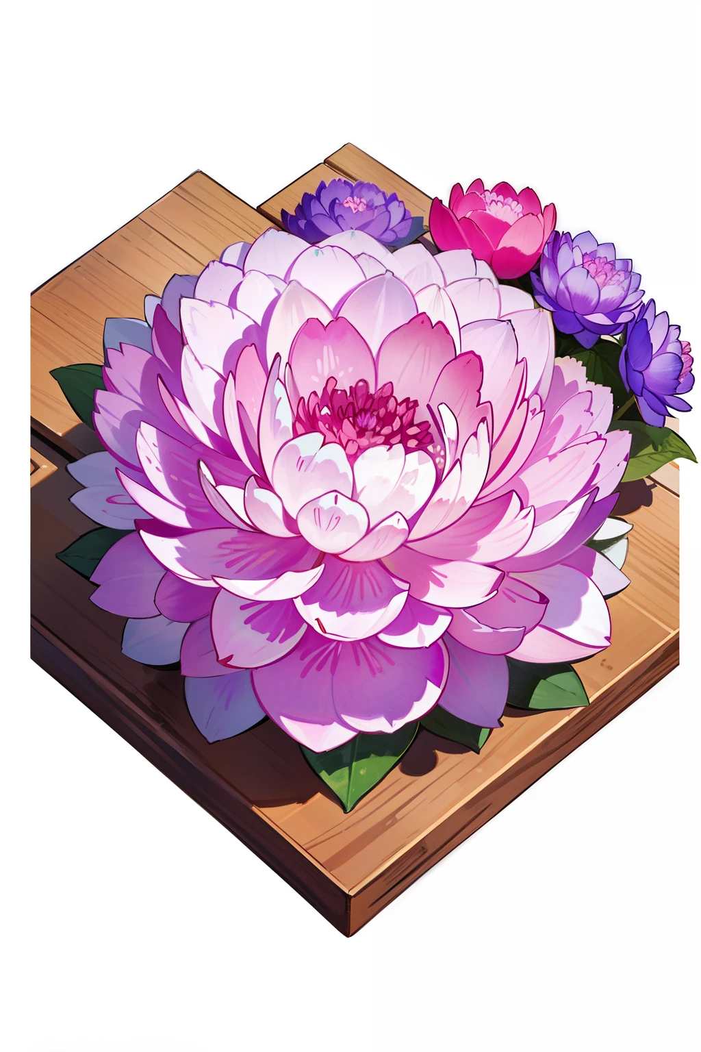 aerial view, birds eye view, looking down on, row of vibrant flowers, colourful flowers, brightly coloured flowers, vibrant and vivid, vibrant hues, japanese flowers, white background, hydrangea, tsubaki, peony, lotus, sumire, lavender, Kinmokusei, ceremonial flowers, flower arrangement