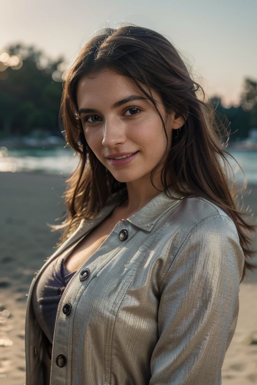 Portrait of Isabella: (best quality, 4k, 8k, high resolution, masterpiece: 1.2), ultra-detailed, (realistic, photorealistic, photorealistic: 1.37), HDR, UHD, studio lighting, vivid colors, bokeh , portraits, perfect hands, stunning, smiling woman on the beach, perfect teeth, perfect face, perfect hand, perfect body, full body, jacket on camera. This masterpiece is of the highest quality, ultra-detailed and perfect for an 8k HDR wallpaper. Featuring brilliant lighting with sharp focus and intricate details.