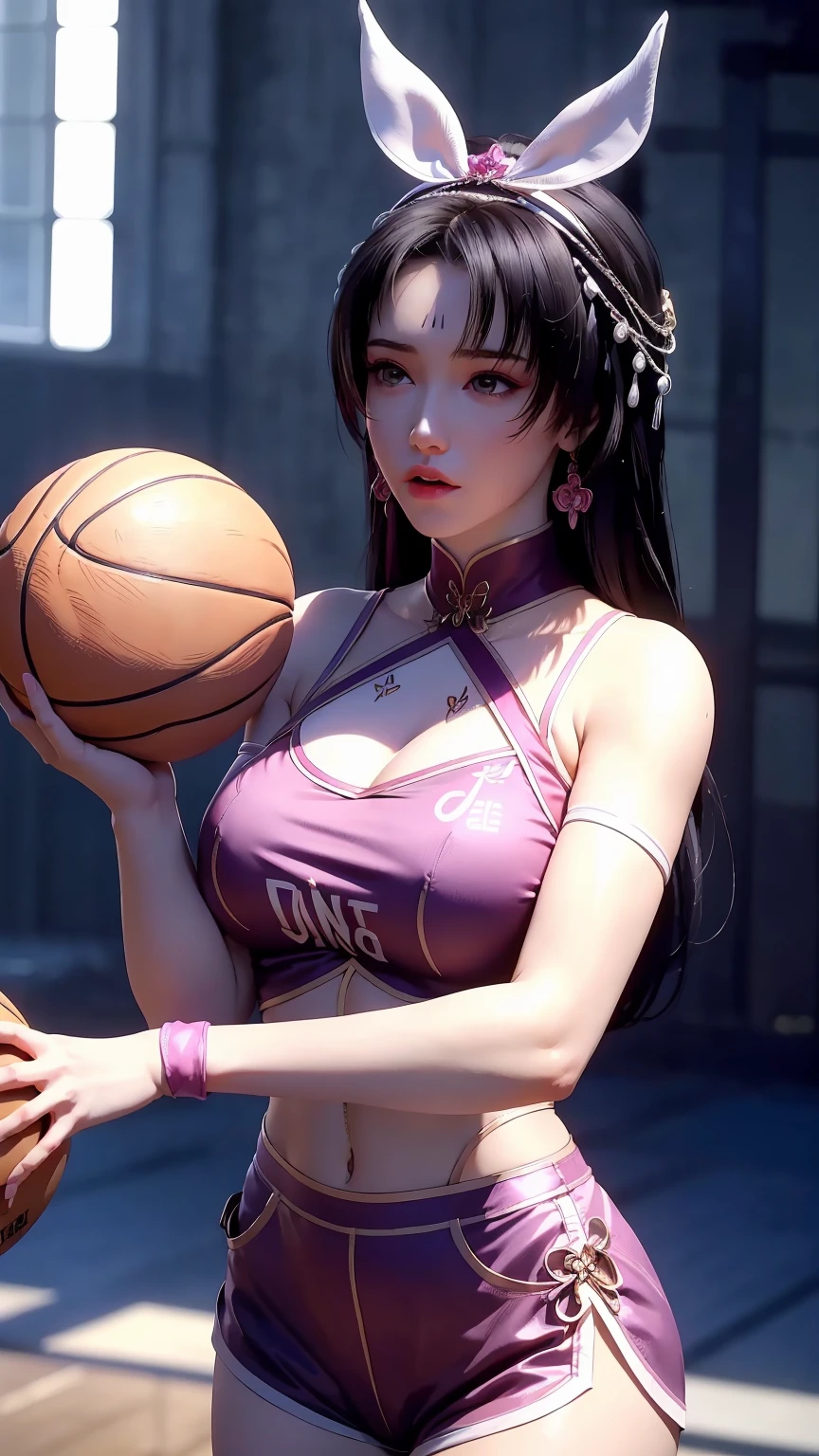 （RAW photos，4 k，A Masterpiece，Highretremely intricaifelike：1 girl.4 pcs），Cinematic lighting Delicate girl with facial features，The chest  extra-big
1 girl Girl， Single focus， summer noon， Hot， Pink basketball jersey gym 1 girl 990s\（stylized\），White and tender skin，The chest  extra-suk ，short pants，perspire，(Bestquality), (Highres), (an extremely delicate and beautiful),,(Beautiful 8k face),(brown eye),(Ulzzang-6500:1 girl.0),(solo),(lookside),(Viewer),(large breast),(NBA),it's over,,lookside,(side), ,(Basketball sportswear),((Play basketball)),((gymnasium)),((speed)),(reality),