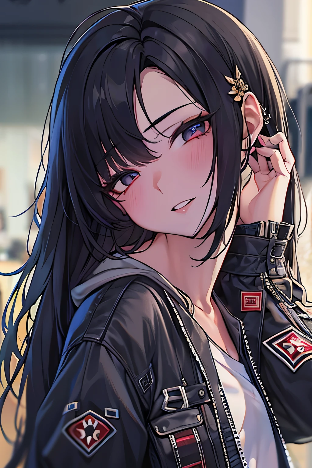 black long straight hair,teenage girl,shorts