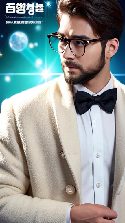 handsome hero with glasses、beard、white coat worn by scientists、alone、There are also researchers、There are scientists、graduate school、Upper body、highest quality、masterpiece、ultra high resolution、(Photoreal:1.4)、game poster