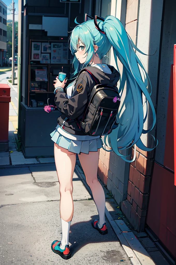 anime girl with blue hair and a backpack posing for a picture, mikudayo, anime girl with teal hair, portrait of hatsune miku, hatsune miku short hair, hatsune miku portrait, hatsune miku, vocaloid, miku, female anime character, anime moe artstyle, seductive anime girl, anime style 4 k, high quality anime artstyle