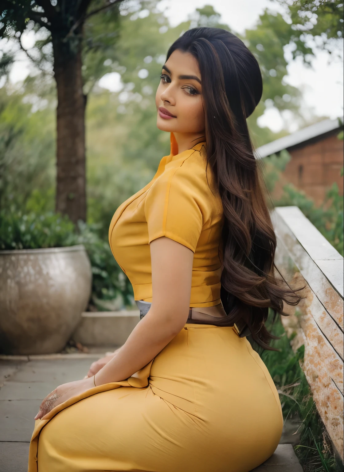 cowboy shot scenic professional photograph of RAW photo, photorealistic, [:intricate details:0.3], best quality, photo of beautiful Aishwarya Rai Bachchan Indian actress 45y old woman, with brown hair, detailed skin, (like a plus size:1.1), (beautiful round shape breasts:1.1), (big ass:1.1), ( white, red, blue, color saree with blouse), 1girl, graceful body structure, from front, looking at viewer, cowboy shot, in outdoor London town city, natural color, perfect viewpoint, highly detailed, wide-angle lens, hyper realistic, with dramatic sky, polarizing filter, natural lighting, vivid colors, everything in sharp focus, HDR, UHD, 64K Photorealistic, Hyperrealistic, Hyperdetailed, analog style, detailed skin, matte skin, soft lighting, subsurface scattering, realistic, heavy shadow, masterpiece, best quality, ultra realistic, 8k, golden ratio, Intricate, High Detail, film photography, soft focus