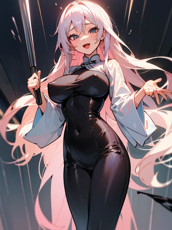 character girl 1,Precise illustrations,High quality,perfect body,odd eye,big breasts,big breasts,thin waist,ecstatic expression,long hair,wet clothes,transparent nipples,valley,string pants,luxurious clothes,China dress,expression of embarrassment,slouch,thighs,open mouth,tongue out,shower,Raise one leg