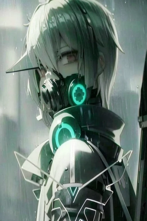 Wearing a gas mask、Green eyed anime boy standing in the rain, night nucleus, Digital Cyberpunk Anime Art, Digital Cyberpunk - Animation Art, anime cyberpunk art, anime wallpaper 4k, anime wallpaper 4k, best anime 4k konachan wallpapers, anime style 4k, HD anime wallpaper, 4k anime wallpaper, anime cyberpunk, Anime Mecha Aesthetics