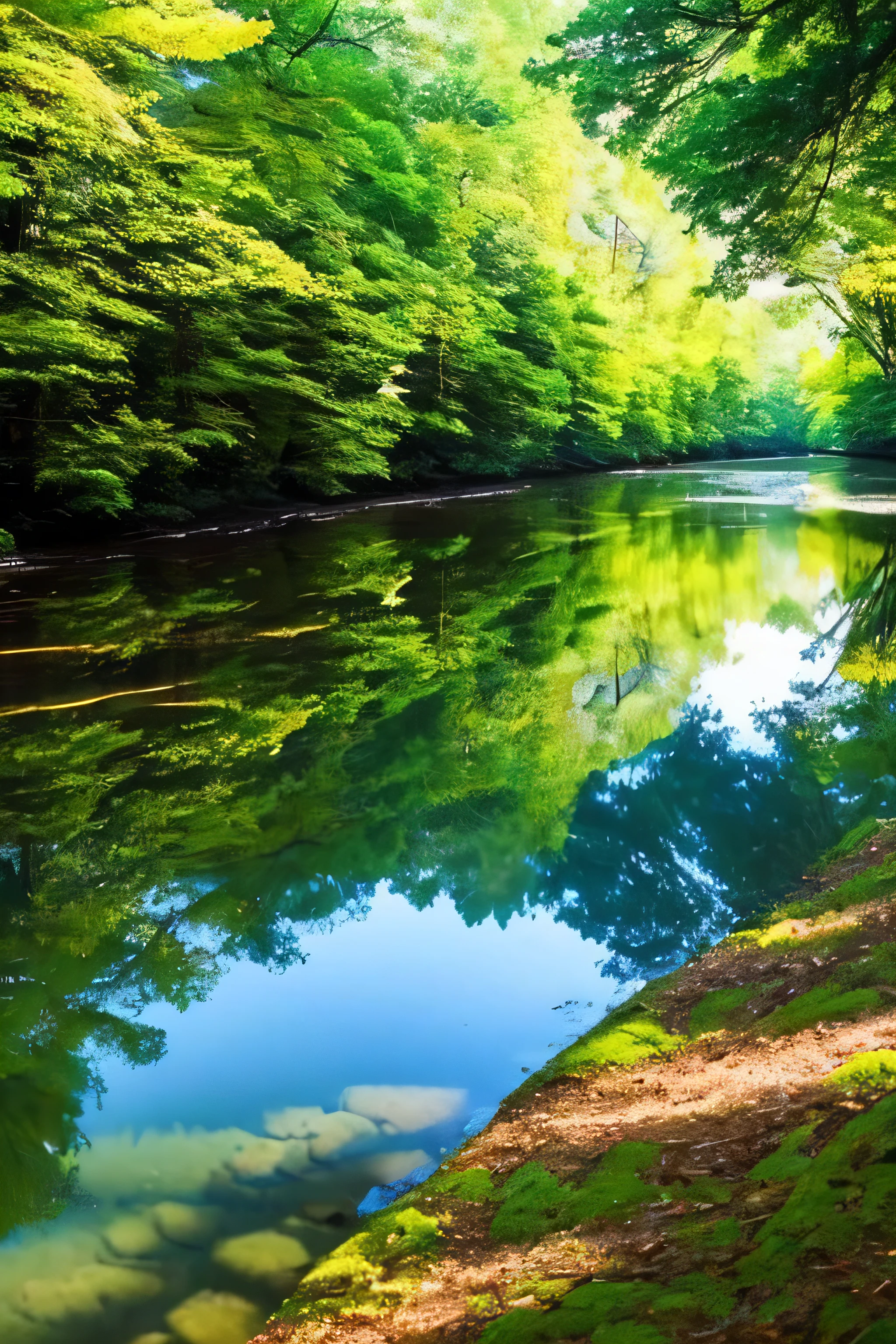 trees are reflected in the water of a stream in a forest, river in a forest, river in the wood, forest and river, peaceful lushious forest, peaceful and serene, serene forest setting, green waters, german forest, beautiful forest scenery, river with stunning water, beautiful! coherent!, peaceful environment, peaceful and quiet, tranquil scene, irish forest, beautiful forest