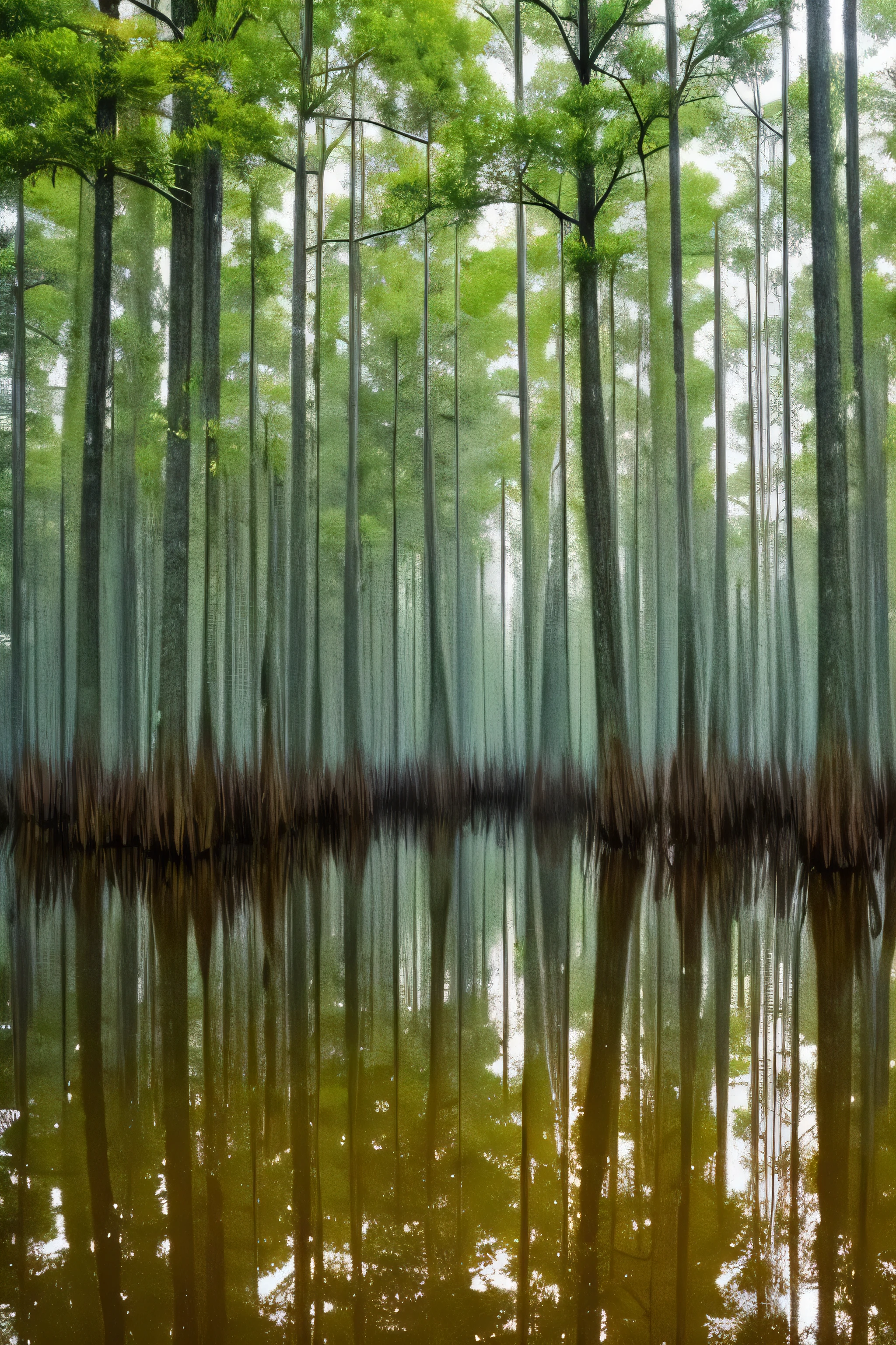 a cypress swamp in the rain.
