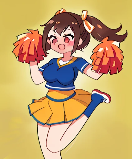 cheering party、1 girl、best quality、cheerleader、women stink、women fart、shyness、Funbaru、big breasts、raise your hand、raise one leg