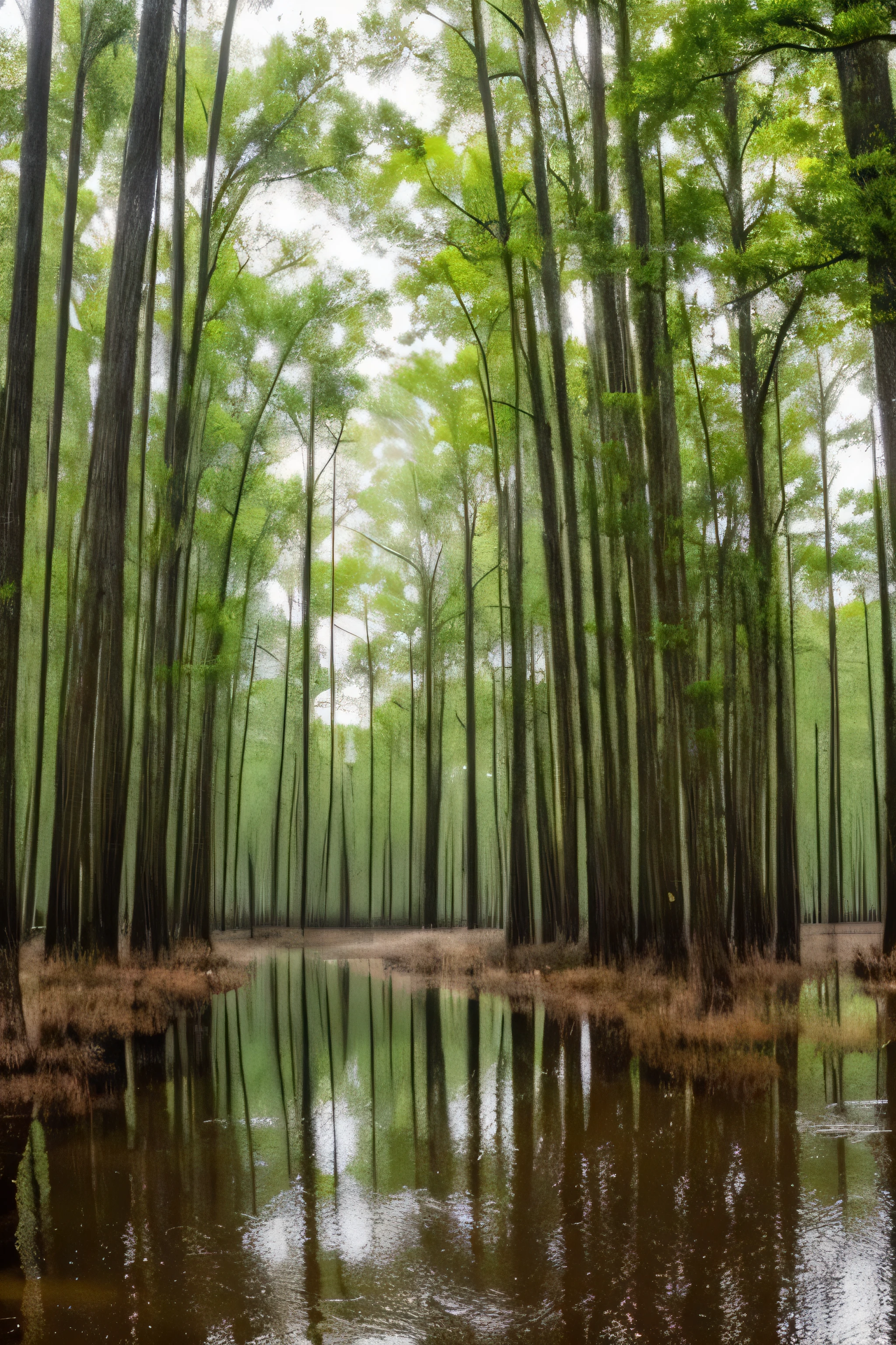 a cypress swamp in the rain.