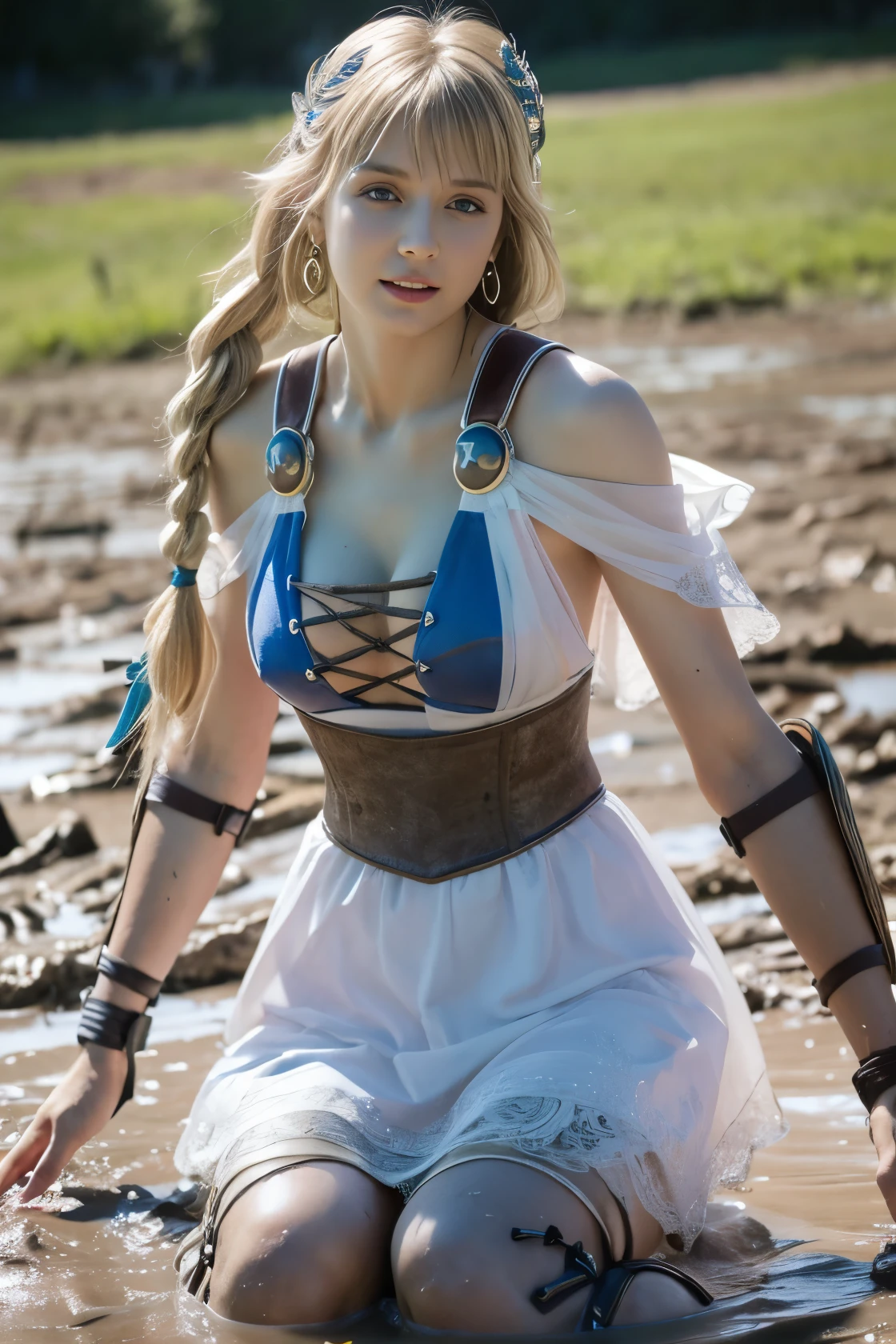 Sophitia attacked by multiple men,Sophitia with a pained expression,Sophitia defeated in battle,,Sophitia grimaces,surreal pictures, Sophitia dirty with mud, open your mouth, bright red lipstick, Mud flows thickly over my body, high heels covered in mud, choker with mud, muddy decolletage, There&#39;s mud on my face, muddy face, A woman in her 20s covered in mud,､ Underbust corset with mud splash, muddy white fishnet stockings, hair covered in mud, muddy corset, high quality, realistic lighting, center of photo, 8K, HDR, BDSM, medium chest size, long legs, professional photography of women, Natural skin texture with plenty of mud, 4K texture, adobe light room, photo lab, HDR, complicated, very detailed, sharp focus, insane details, complicatede Details, hyper detail, bright movie theater lights, outdoor atmosphere, lifted my chin, (exposed belly: 1,8 )Super realistic,(masterpiece:1.4),(最high quality:1.4),(confused:1.4),pin up,	Sophitia covered in mud_whitedress_wife,	Sophitia covered in mud_泥で汚れたwhitedress､blonde dirty hair,big breasts,blonde long hair,Braid,blue eyes,jewelry,arm,cleavage,sword,armor,shield,earrings,single Braid,dress,belt,See-through,covered nipples,armored dress,huge breasts,hair ornaments,white dress,holding arm,very long hair,lips,bare shoulders,bangs,gloves,hair ribbon,necklace,skirt,clavicle,feather,revealing clothes,bangle,elbow gloves,greek clothing,Braided ponytail,		(confused, High resolution, Unbelievably_confused:1.4),scenery,masterpiece,very dirty clothes,dirty smell,lie on your back in the mud,swim in the mud,fall into the mud