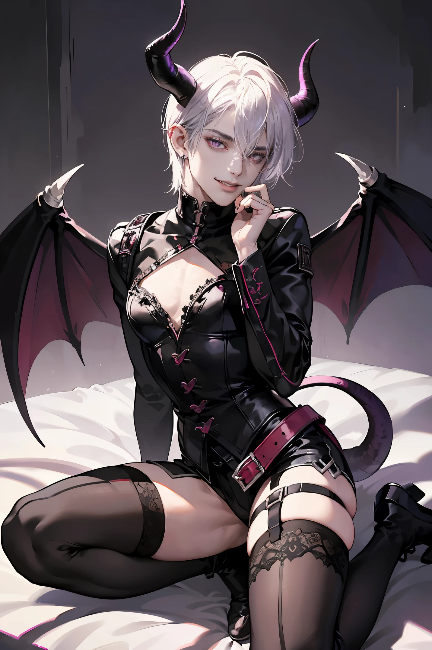 naked vampire, short white hair, malefic