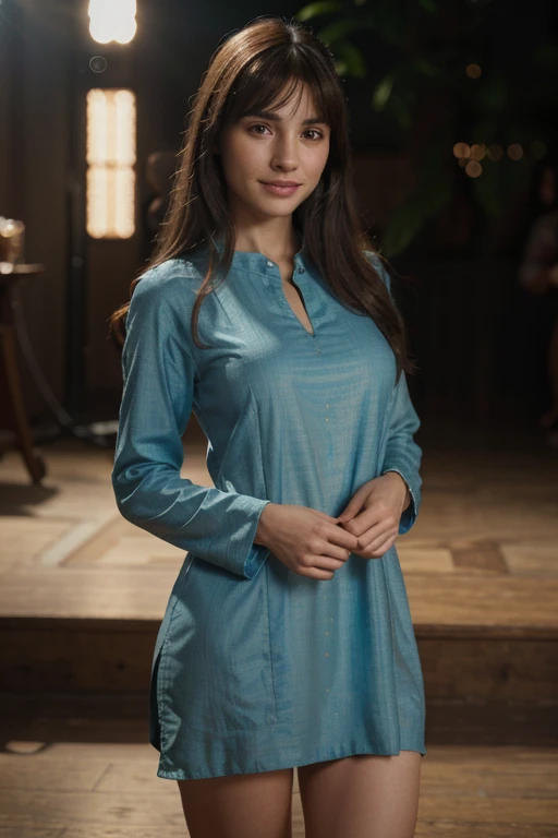 Portrait of Isabella: (best quality, 4k, 8k, high resolution, masterpiece: 1.2), ultra-detailed, (realistic, photorealistic, photorealistic: 1.37), HDR, UHD, studio lighting, vivid colors, bokeh , portraits, perfect hands, stunning and smiling woman, side bangs, perfect teeth, perfect face, perfect hand, perfect body, full body, adorned tunic. This masterpiece is of the highest quality, ultra-detailed and perfect for an 8k HDR wallpaper. Featuring brilliant lighting with sharp focus and intricate details.