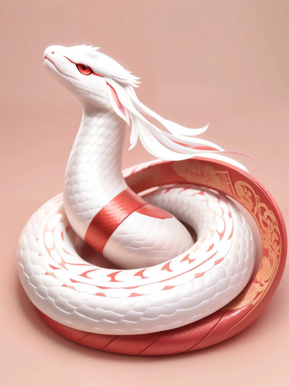 there  a white snake with red stripes on its body, snake art, , inspired, 一条神圣的snake的肖像, Onmyoji Detailed Art, cute digital painting, 衔尾snake, snake, eugene gottsnake, albino mystic, snake体, Japanese traditional concept art, Dragon King，（whole body，Main view，side view）