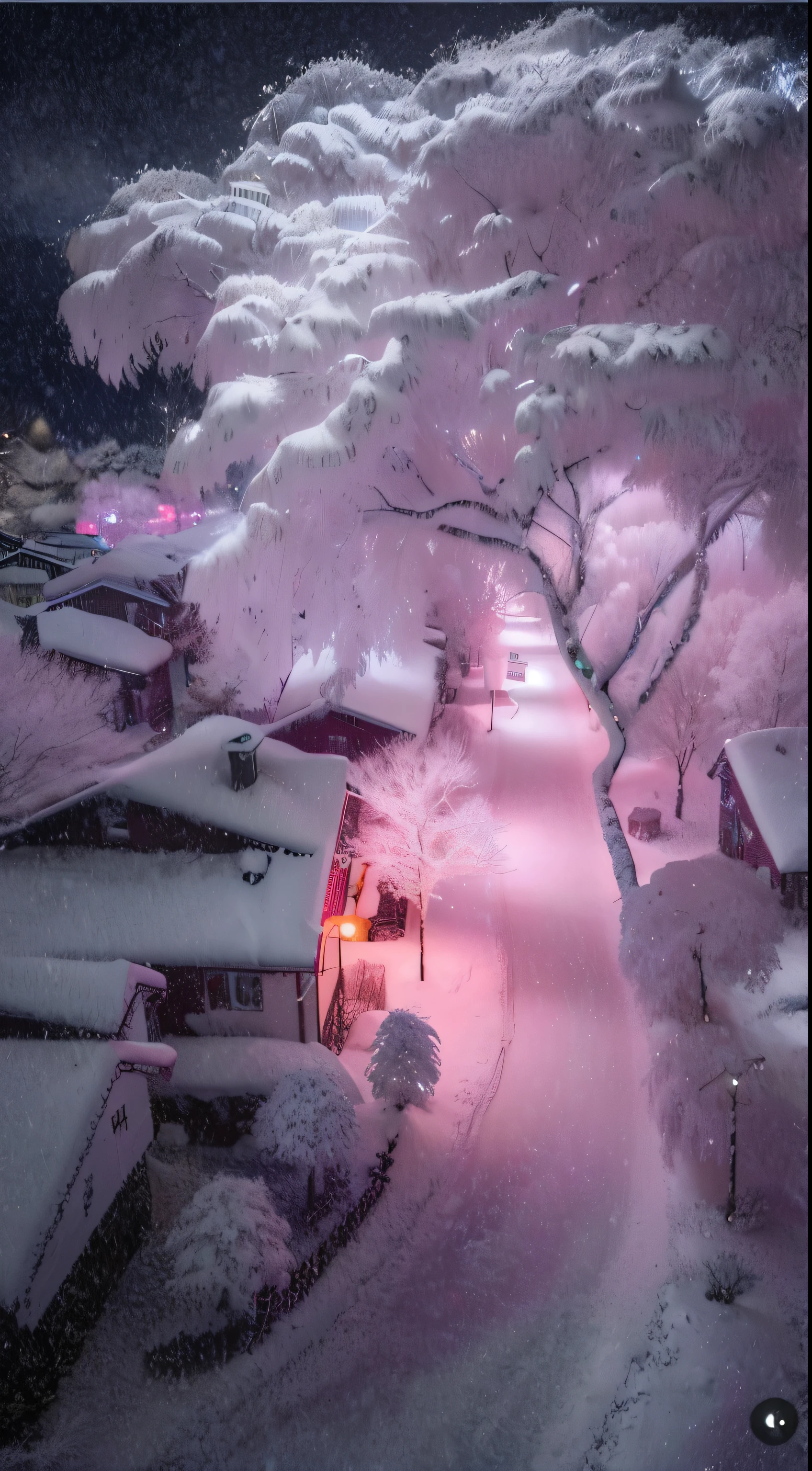snowy night scene with a street and a tree in the middle, glowing snow, snowy night, snowy winter, perfect lighting in a snow storm, snow glow, ❤🔥🍄🌪, snowfall at night, very beautiful photo, snow, winter snow, heavy winter aesthetics, beautiful, city snowing with a lot of snow, snowing, beautiful and aesthetic, beautiful!!!