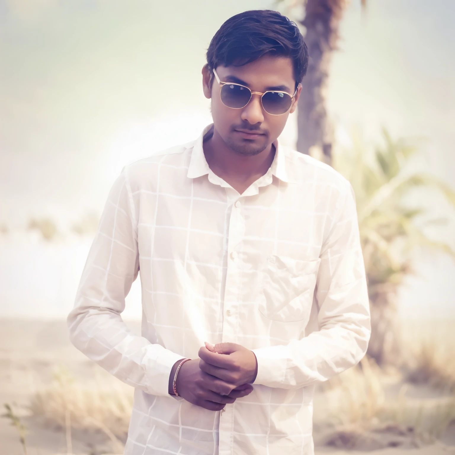Chenge this boy background to a dune sunset, professional products photography
