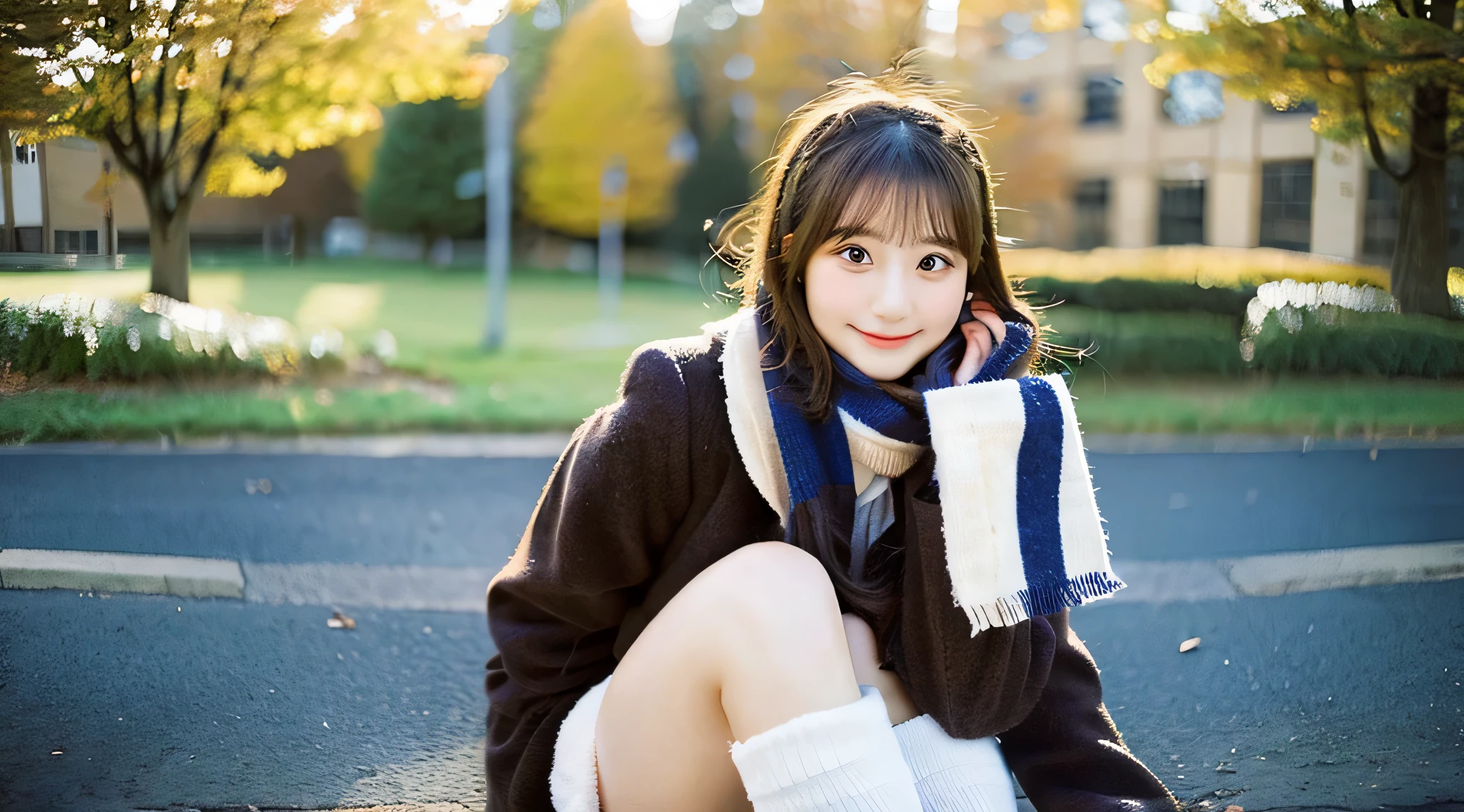 wearing a miniskirt and scarf、Cute schoolgirl 18 years old