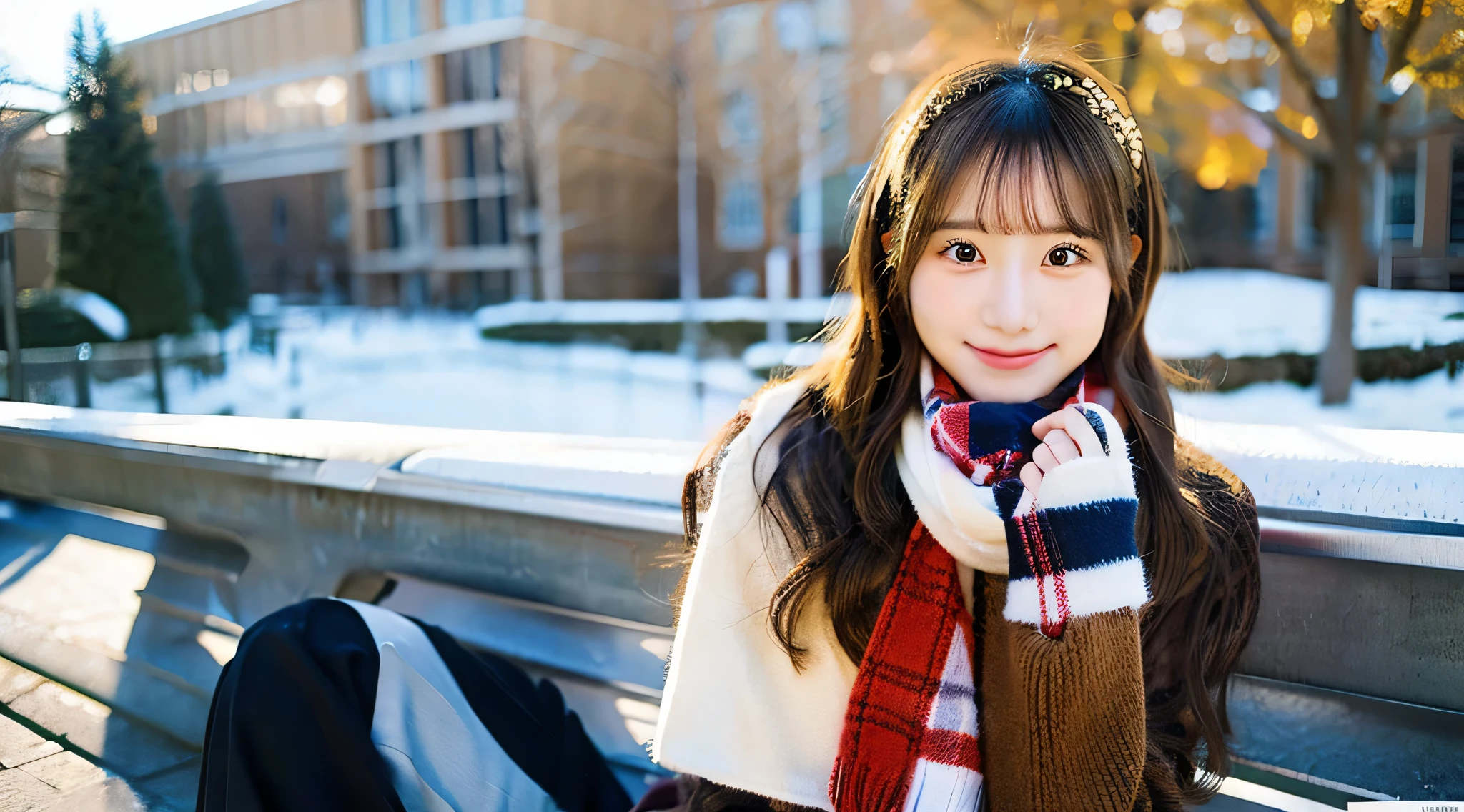 wearing a miniskirt and scarf、Cute schoolgirl 18 years old
