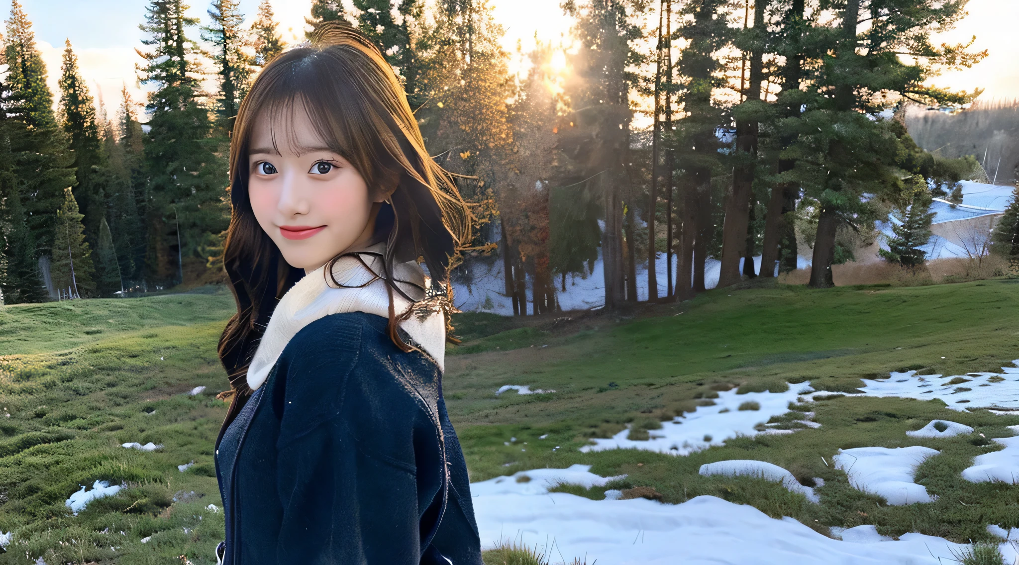 Cute high school girl 18 years old wearing a miniskirt、With a snowy background