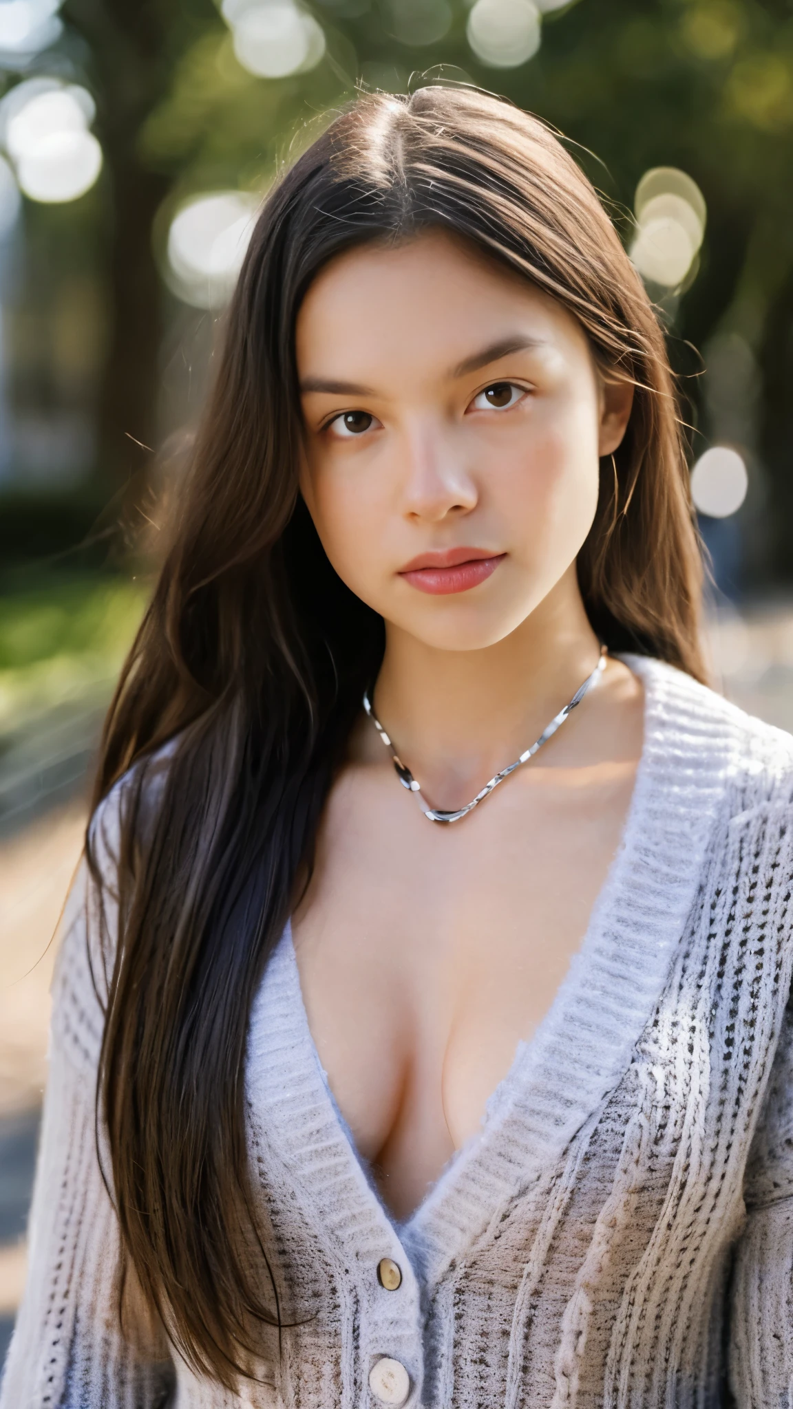 Olivia Rodrigo, 13 years old, long hair: 1.3, sweater, small neckline, fair skin